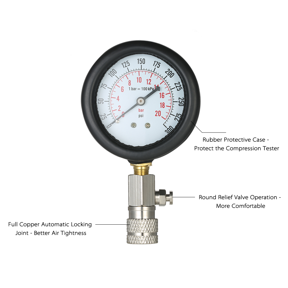 300psi Gasoline Engine Compression Tester Auto Petrol Gas Engine Cylinder Tester