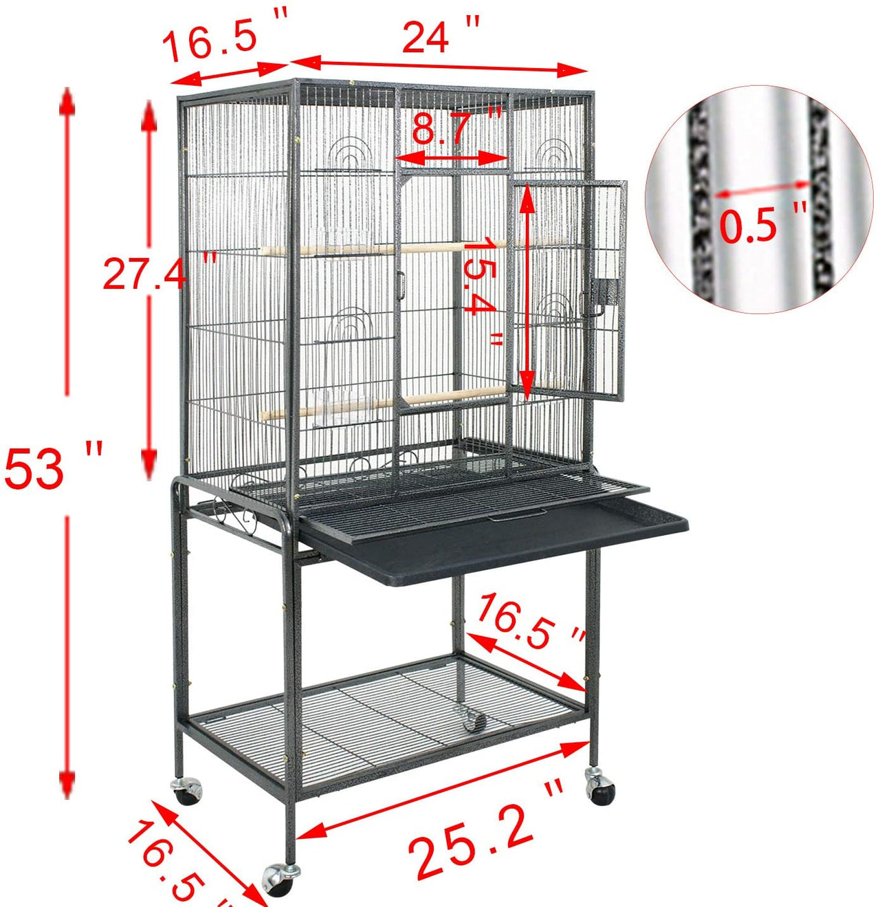 Bird Cage Parrot Aviary Perch Carrier on Wheels