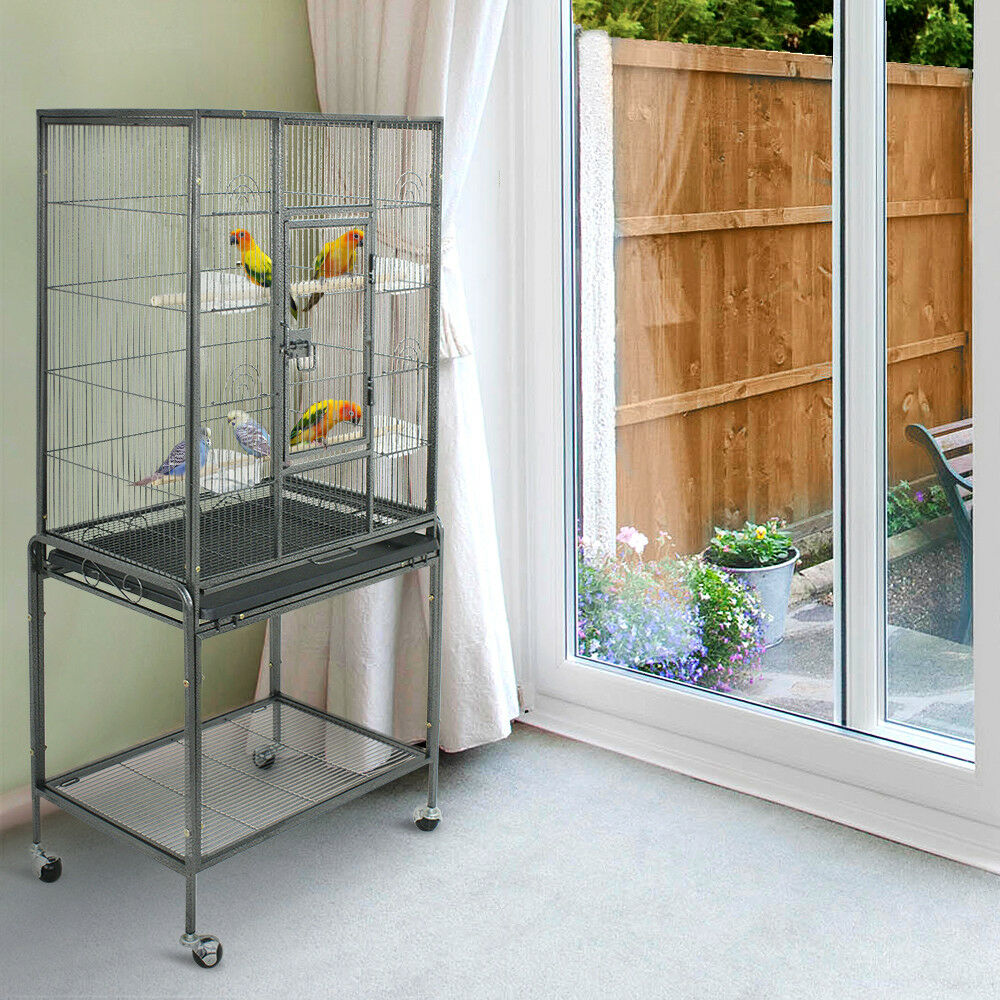 Bird Cage Parrot Aviary Perch Carrier on Wheels