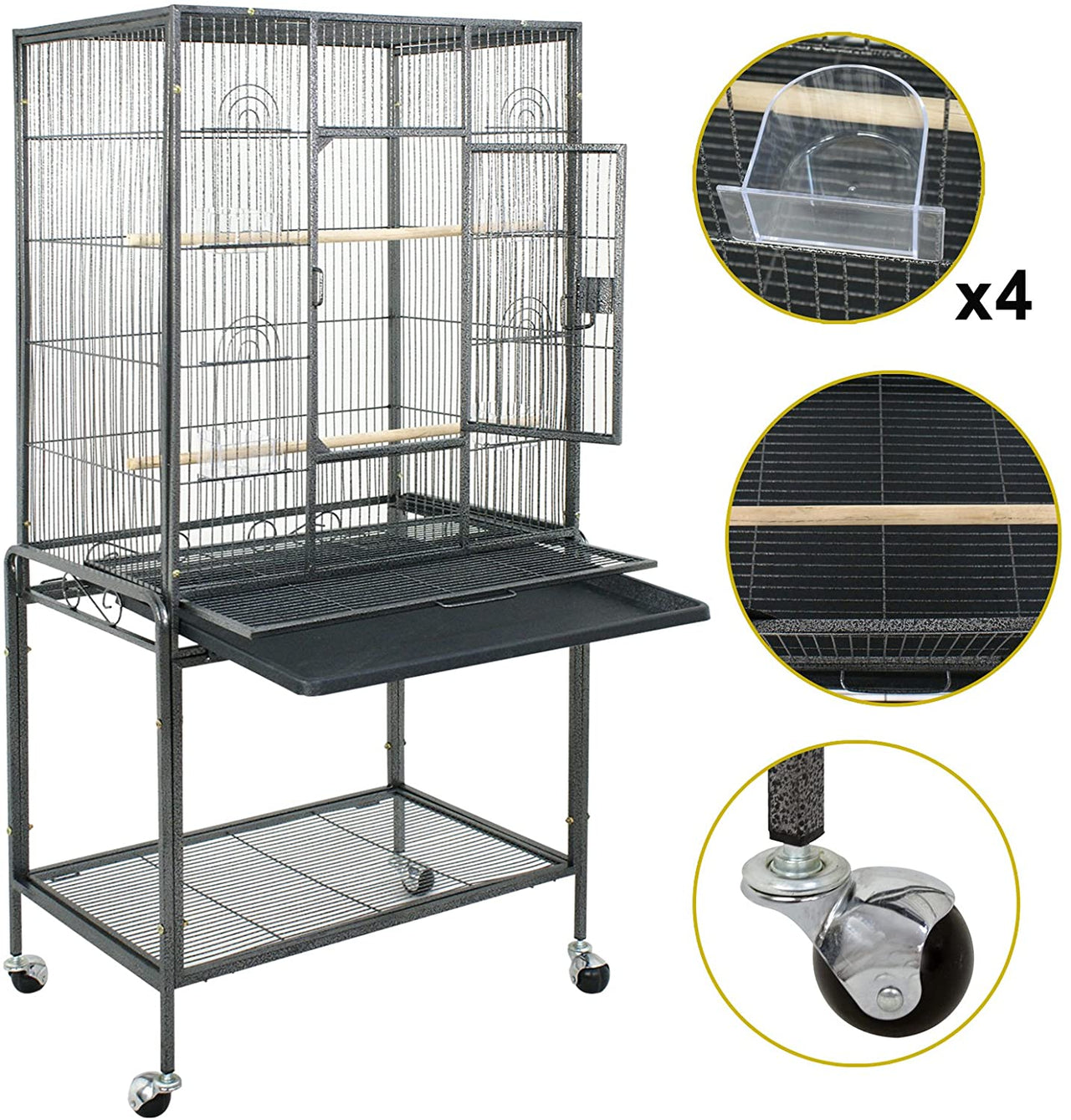 Bird Cage Parrot Aviary Perch Carrier on Wheels