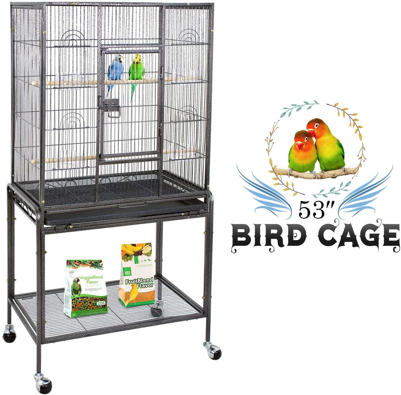 Bird Cage Parrot Aviary Perch Carrier on Wheels