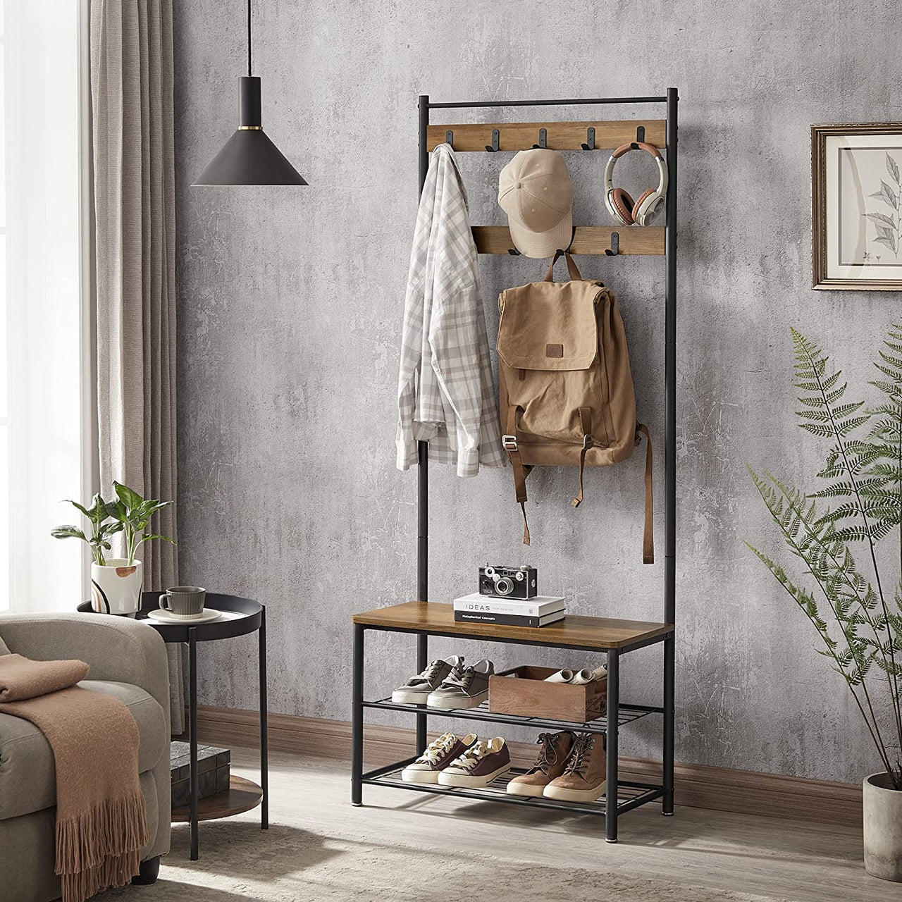 Wooden Coat Rack with Shelves & Hooks by VASAGLE - Homyspire