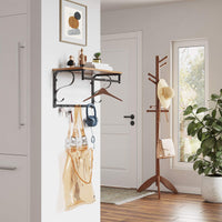 Thumbnail for VASAGLE Wall Mounted Coat Rack With Shelf 5 Metal Hooks and Upper Shelf