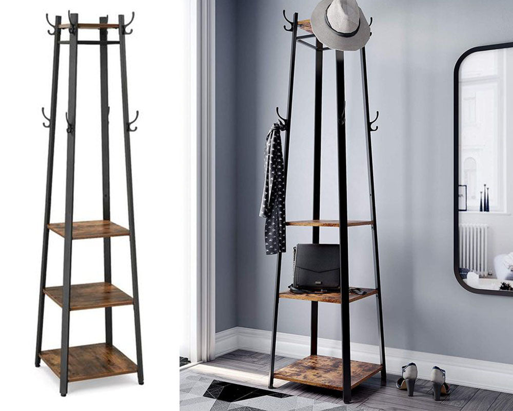 Industrial Coat Rack/Stand with Hooks | VASAGLE 3-Shelf - Homyspire