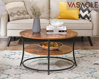 Thumbnail for VASAGLE Coffee Table, Round Cocktail Table with Shelf, Tea Table, Easy Assembly, Metal, Industrial Design, Rustic Brown LCT80BX