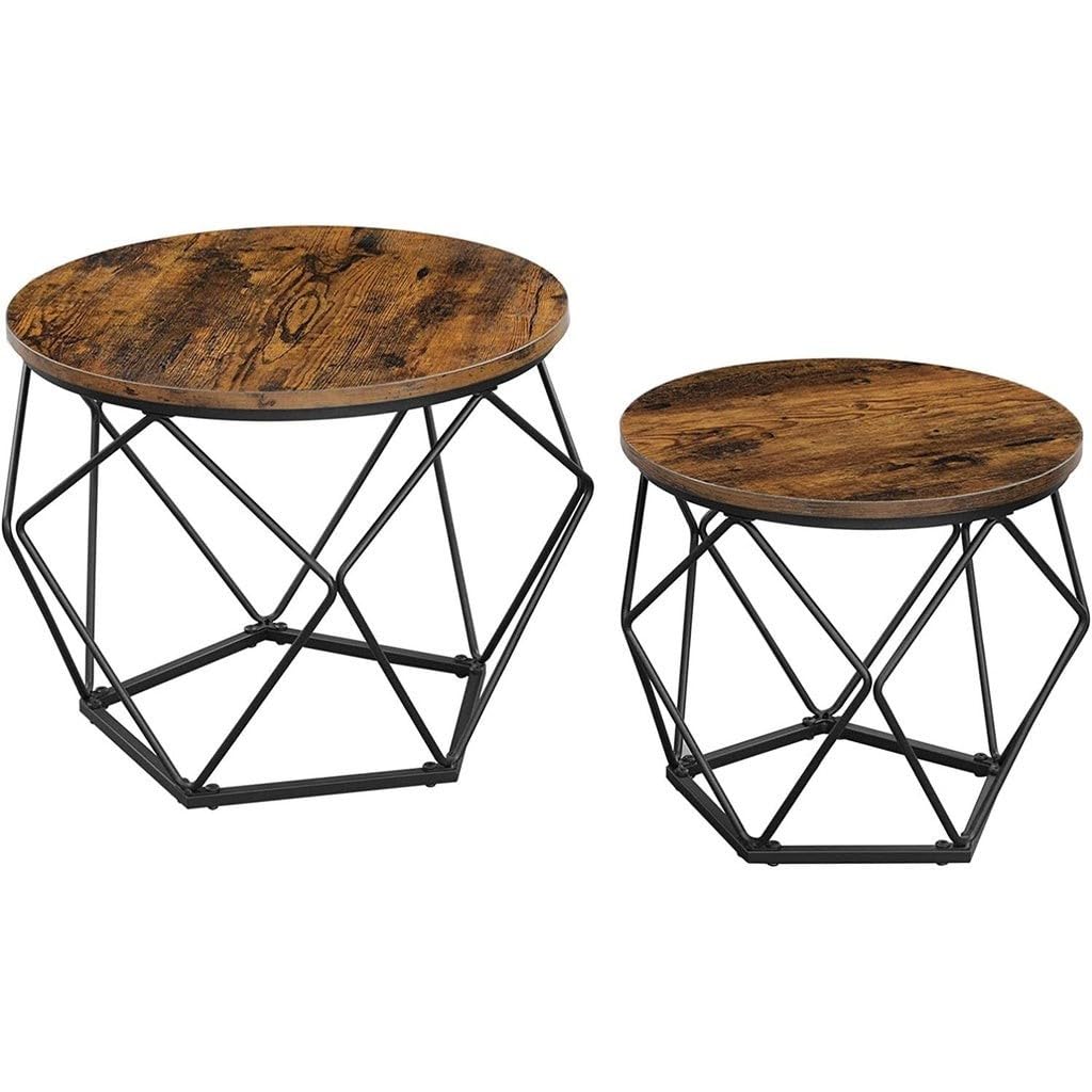 Vasagle Steel Frame Coffee Tables 2-Piecese Set, Rustic Brown/Black