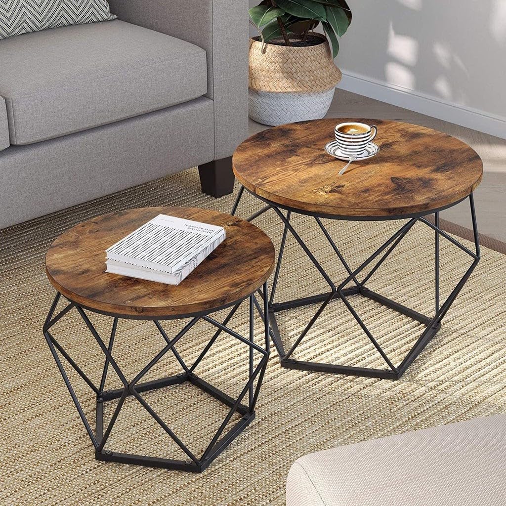 Vasagle Steel Frame Coffee Tables 2-Piecese Set, Rustic Brown/Black