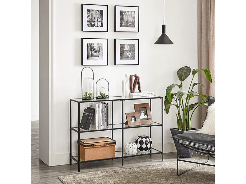 VASAGLE Black Frame Glass Console Table with Shelves - Homyspire