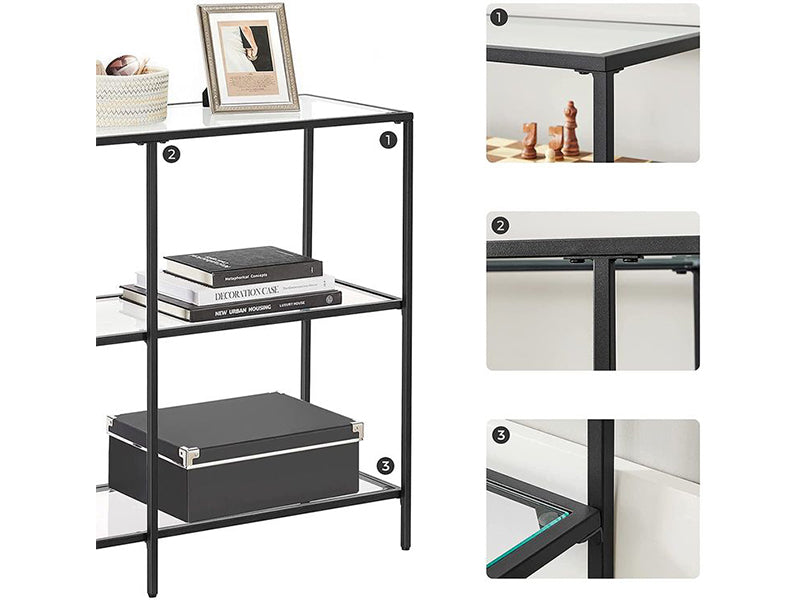 VASAGLE Black Frame Glass Console Table with Shelves - Homyspire