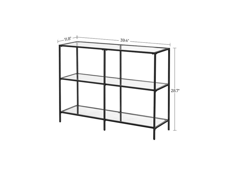 VASAGLE Black Frame Glass Console Table with Shelves - Homyspire