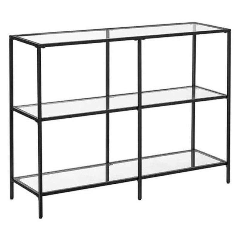 VASAGLE Black Frame Glass Console Table with Shelves - Homyspire