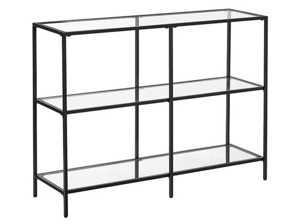 VASAGLE Black Frame Glass Console Table with Shelves - Homyspire