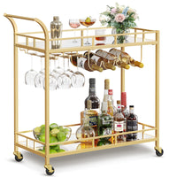 Thumbnail for Vasagle Bar Cart Gold, Home Bar Serving Cart, Wine Cart with 2 Mirrored Shelves, Wine Holders, Glass Holders, for Kitchen, Dining Room, Gold