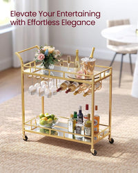 Thumbnail for Vasagle Bar Cart Gold, Home Bar Serving Cart, Wine Cart with 2 Mirrored Shelves, Wine Holders, Glass Holders, for Kitchen, Dining Room, Gold