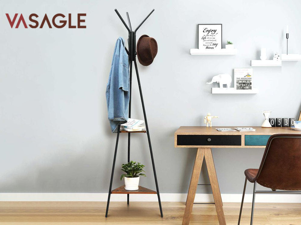 VASAGLE Coat Rack Stand 2 Shelves - Homyspire