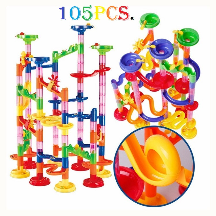 DIY Marbles Run Roll 105Pcs Kids Marbles Race Track, Construction Building Blocks Toys Marble Run for Kids,Marbles Toy